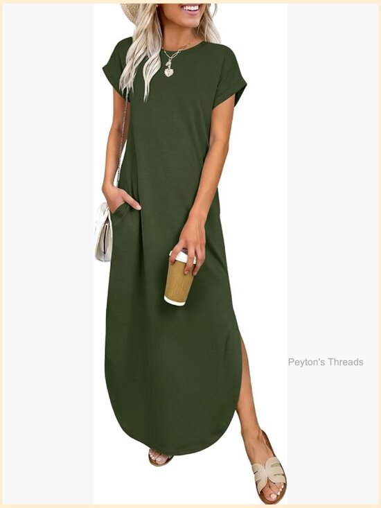 Dresses & Skirts - Women's Maxi Dress with Pockets Short Sleeve Crew Neck Casual Loose Fit Summer